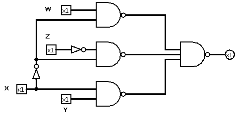 current circuit formula: ((wx'y)'(x'z')'(xy)')'